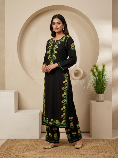 Kashmiri Gul Rayon Chikanakri Co-Ord set