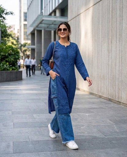 Nazm Chikankari Dobby Cotton Kurta Only – Elegant Everyday Wear for Women | Store Chikankari