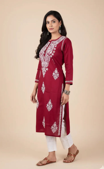 Chikankari Cotton Crochet Button Kurti – Handcrafted Style for Every Occasion | Store Chikankari