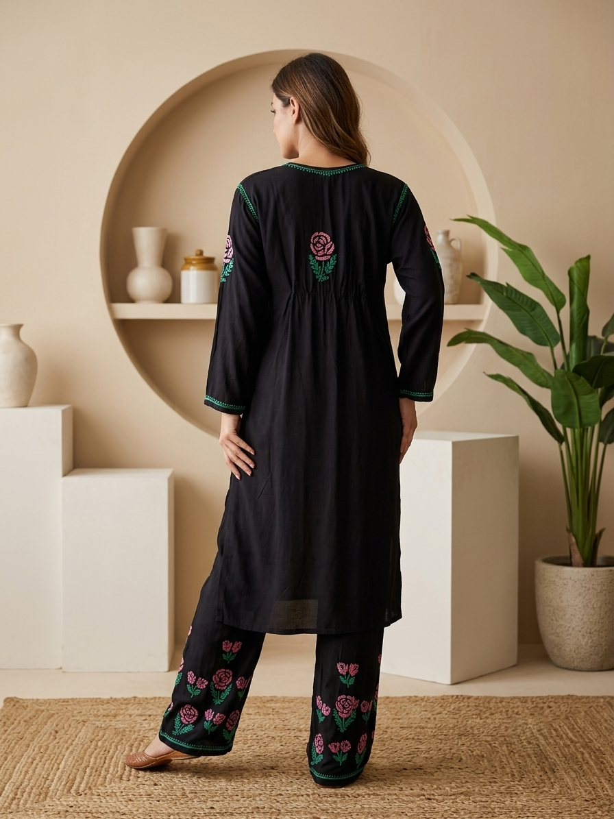 Kashmiri Gul Rayon Chikanakri Co-Ord set