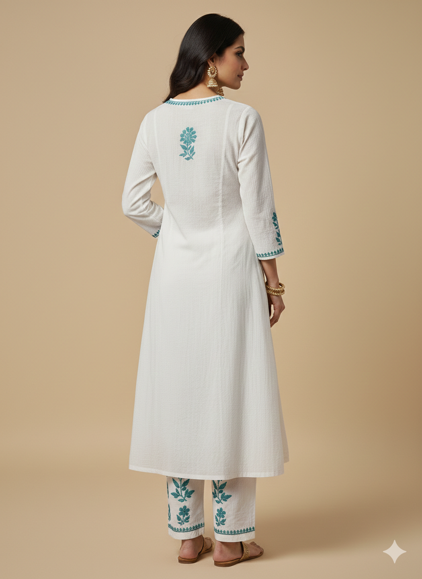 Noorani Collection: Handcrafted Chikankari Kurta & Palazzo Set