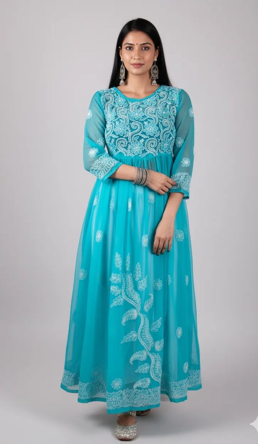 Chikankari Backdori Gown – Traditional Elegance with a Modern Twist | Store Chikankari