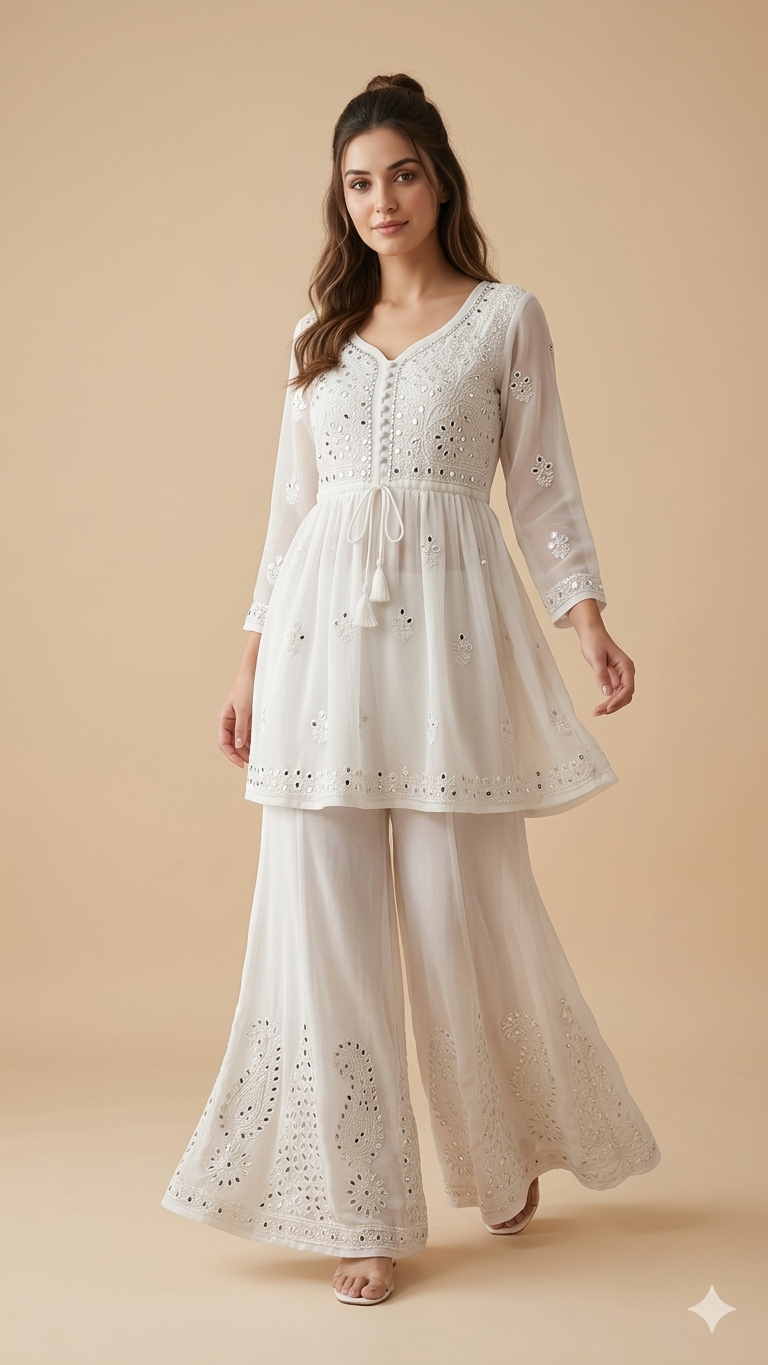 Ayna — 2 Pcs Chikankari Ombre Dyed Coord Set | Mirror Work | Georgette