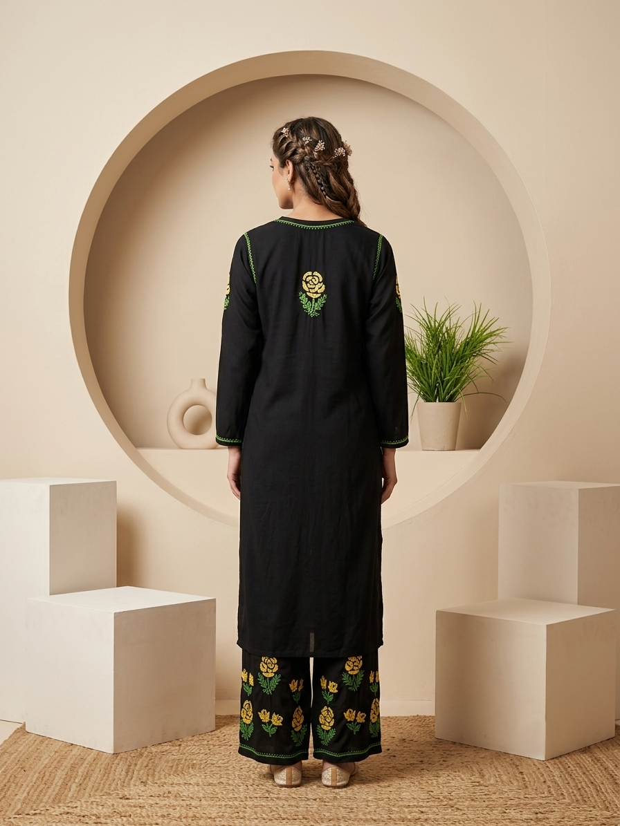 Kashmiri Gul Rayon Chikanakri Co-Ord set