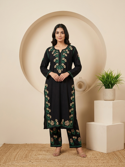 Kashmiri Gul Rayon Chikanakri Co-Ord set