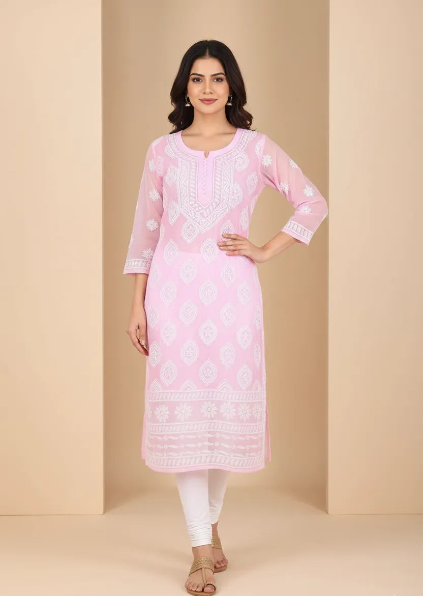 Georgette Chikankari Buta Jaal Straight fit Women's Kurta