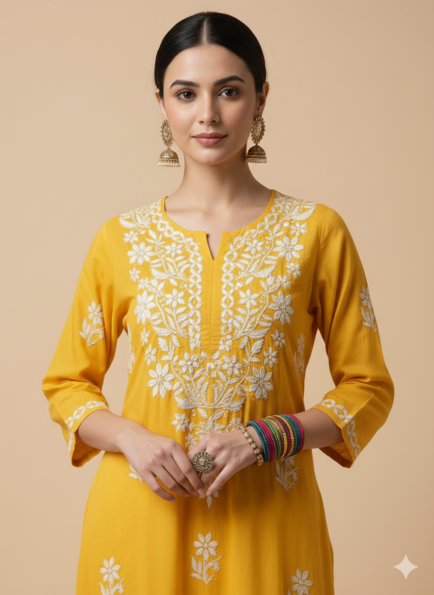 Naaz handcrafted cotton chikankari lucknowi kurti