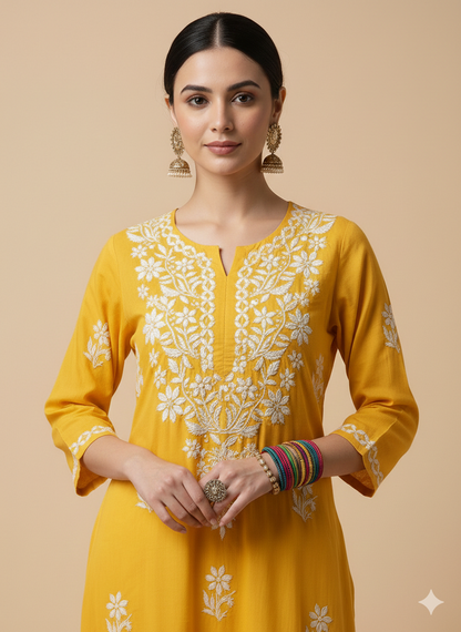 Naaz handcrafted cotton chikankari lucknowi kurti