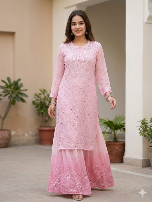 Ayna — 2 Pcs Chikankari Ombre Dyed Coord Set | Mirror Work | Georgette