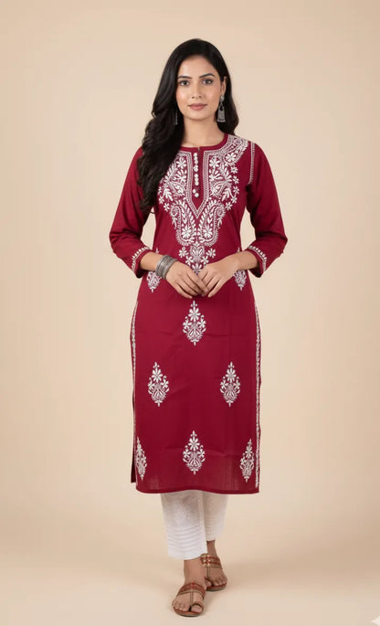 Chikankari Cotton Crochet Button Kurti – Handcrafted Style for Every Occasion | Store Chikankari