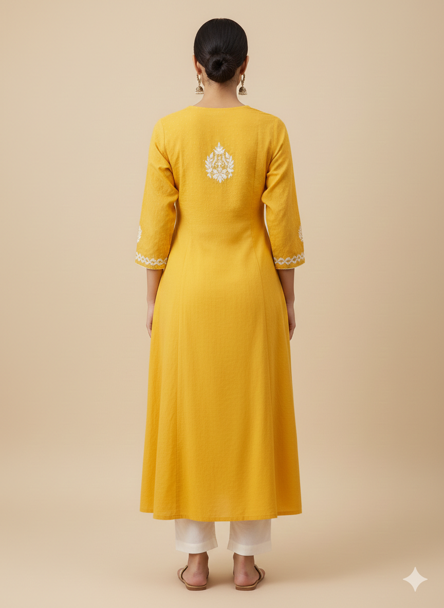 Naaz handcrafted cotton chikankari lucknowi kurti