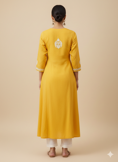 Naaz handcrafted cotton chikankari lucknowi kurti