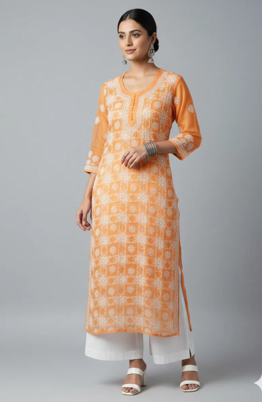 Georgette Chikankari Kurti with Star Jaal Embroidery