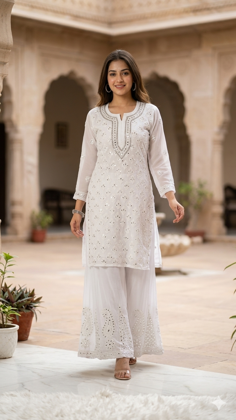 Ayna — 2 Pcs Chikankari Ombre Dyed Coord Set | Mirror Work | Georgette