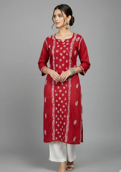 Elegant Center Panel Cotton Chikankari Kurta – Handcrafted Ethnic Grace | Store Chikankari