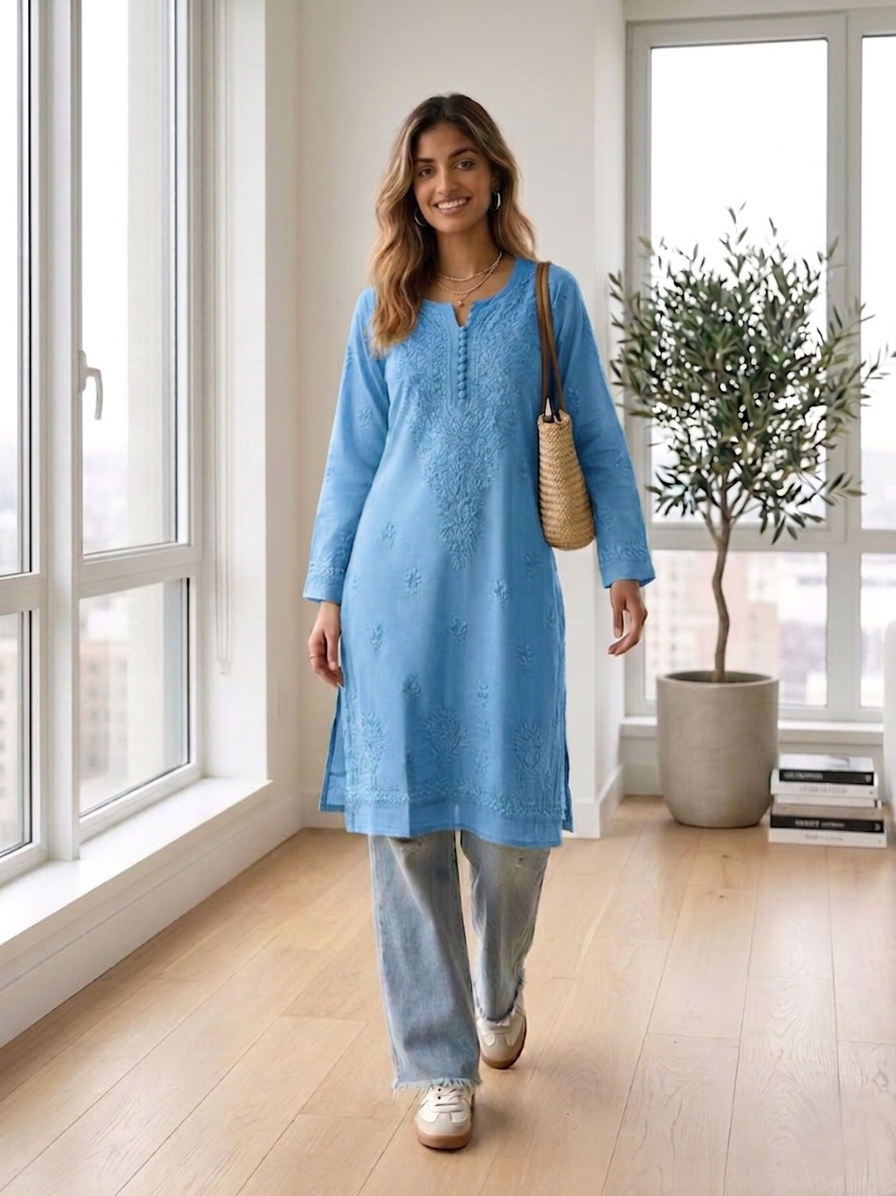 Nazm Chikankari Dobby Cotton Kurta Only – Elegant Everyday Wear for Women | Store Chikankari