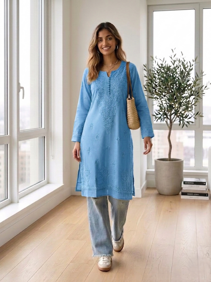 Nazm Chikankari Dobby Cotton Kurta Only – Elegant Everyday Wear for Women | Store Chikankari