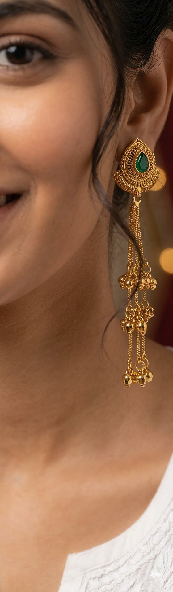 Emerald Teardrop Tassel Earrings