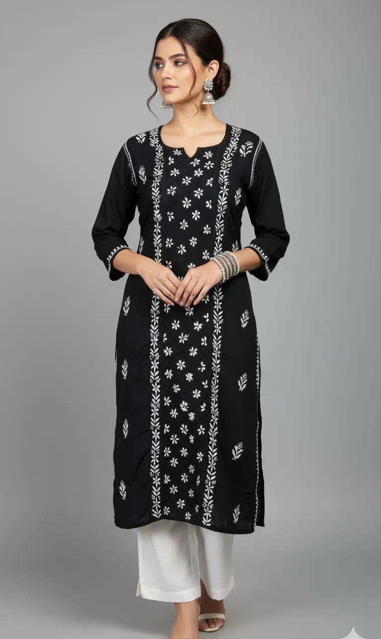 Elegant Center Panel Cotton Chikankari Kurta – Handcrafted Ethnic Grace | Store Chikankari