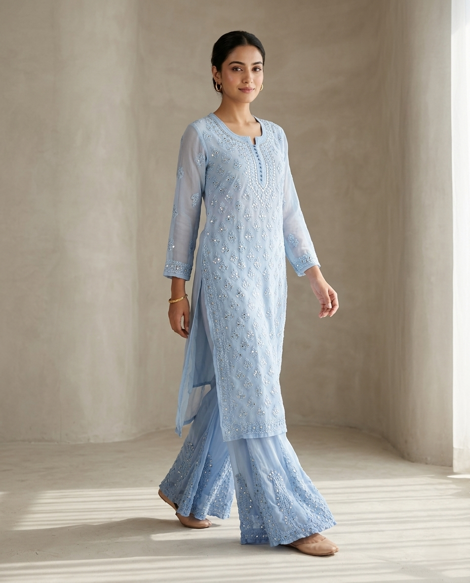 Ayna — 2 Pcs Chikankari Ombre Dyed Coord Set | Mirror Work | Georgette