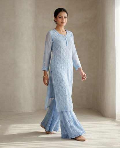 Ayna — 2 Pcs Chikankari Ombre Dyed Coord Set | Mirror Work | Georgette