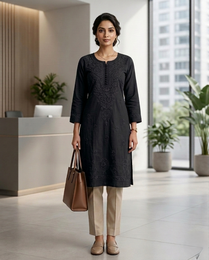 Nazm Chikankari Dobby Cotton Kurta Only – Elegant Everyday Wear for Women | Store Chikankari