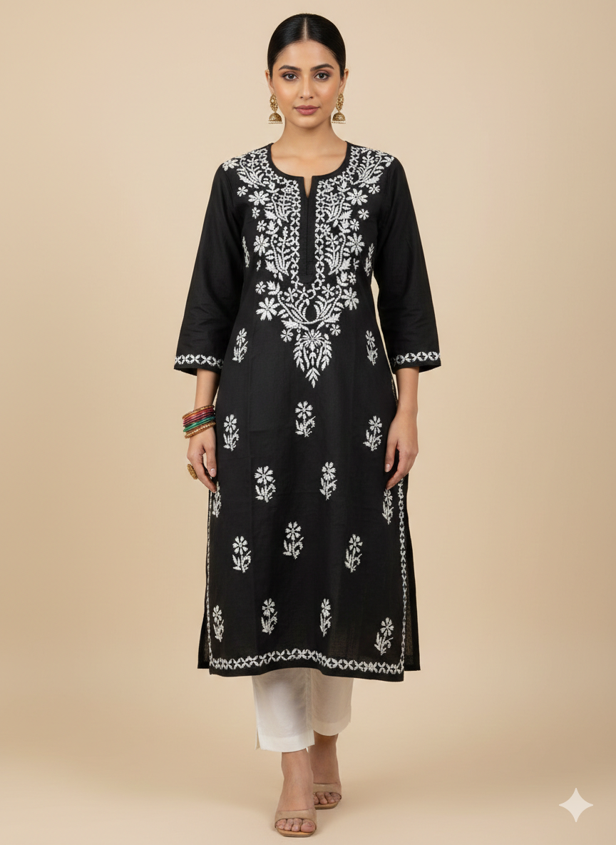 Naaz handcrafted cotton chikankari lucknowi kurti