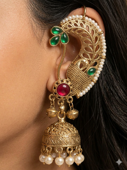 Peacock Pearl Ear Cuff Jhumka