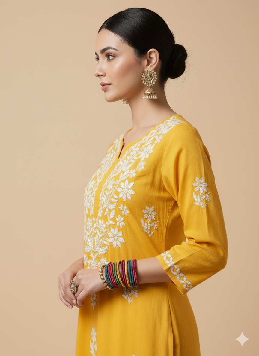 Naaz handcrafted cotton chikankari lucknowi kurti