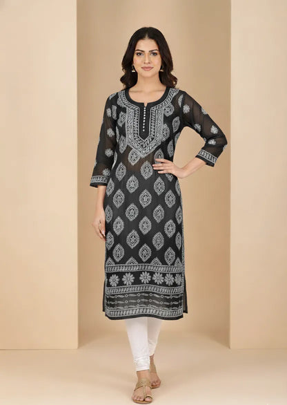 Georgette Chikankari Buta Jaal Straight fit Women's Kurta