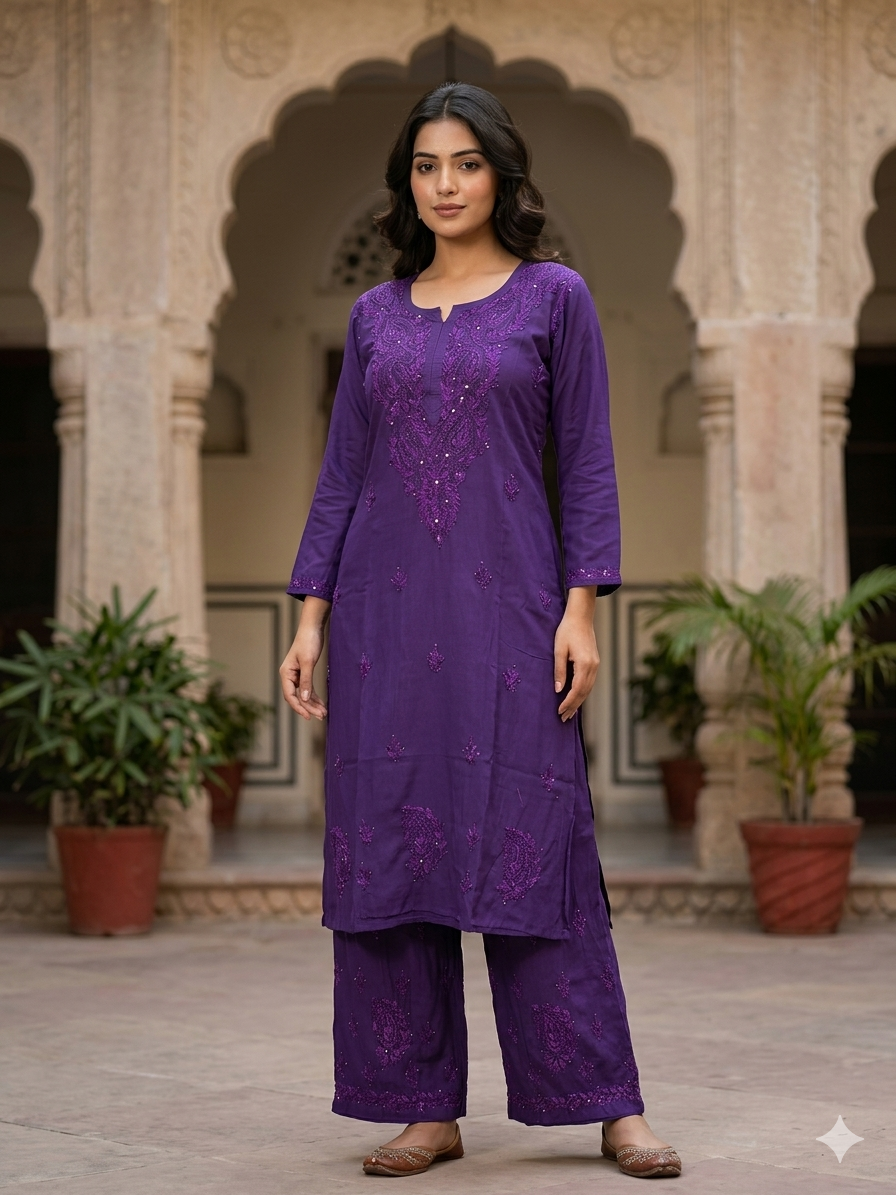 Sitara Premium Rayon Chikankari Coord Set with Mukaish Work for Women