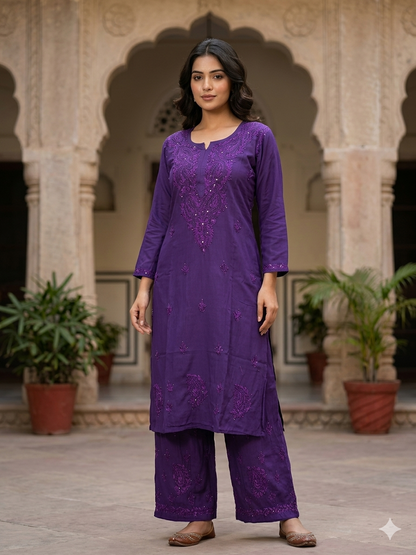 Sitara Premium Rayon Chikankari Coord Set with Mukaish Work for Women