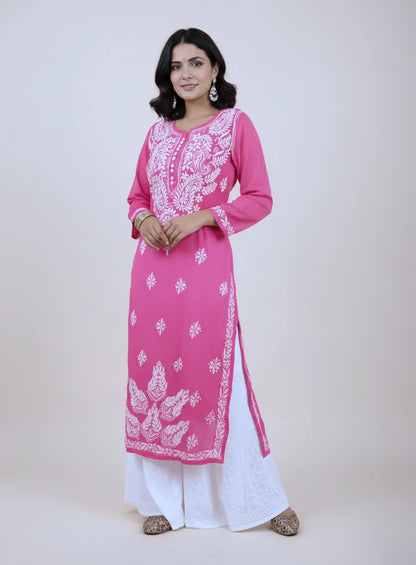 Georgette Chikankari Straight Kurti with Crochet Buttons – Elegant Everyday Style | Store Chikankari