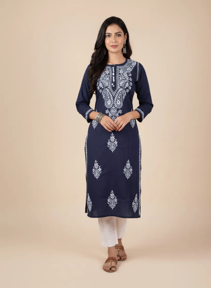 Chikankari Cotton Crochet Button Kurti – Handcrafted Style for Every Occasion | Store Chikankari