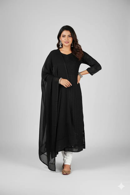 Georgette Aari Embroidered Anarkali with Dupatta – Regal & Graceful Ensemble | Store Chikankari