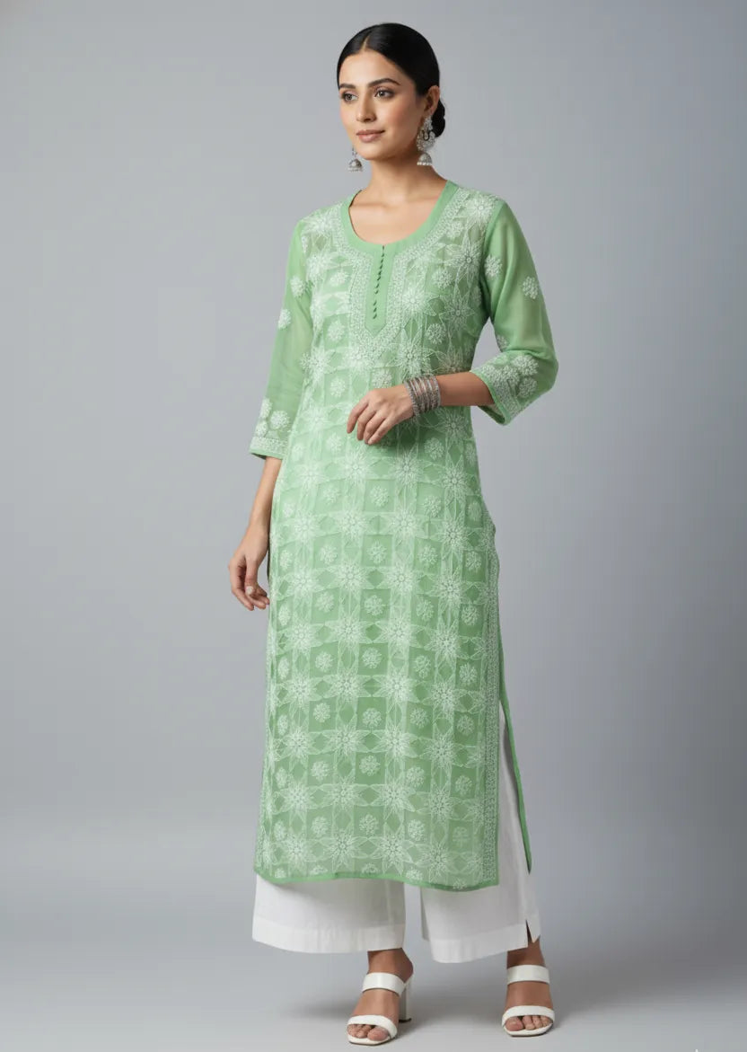 Georgette Chikankari Kurti with Star Jaal Embroidery
