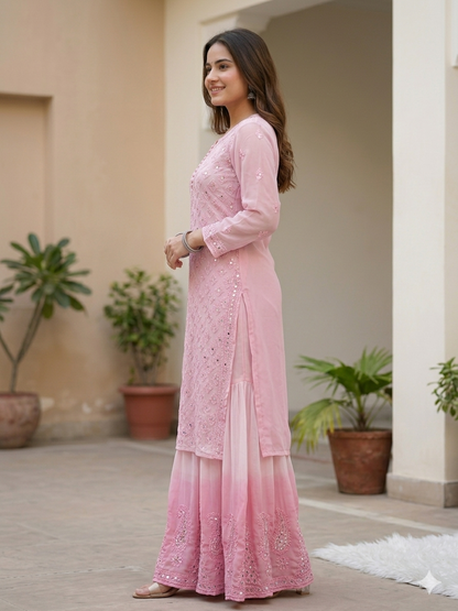 Ayna — 2 Pcs Chikankari Ombre Dyed Coord Set | Mirror Work | Georgette