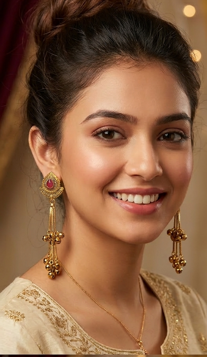 Ruby Teardrop Tassel Earrings