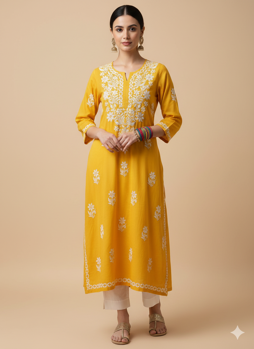 Naaz handcrafted cotton chikankari lucknowi kurti