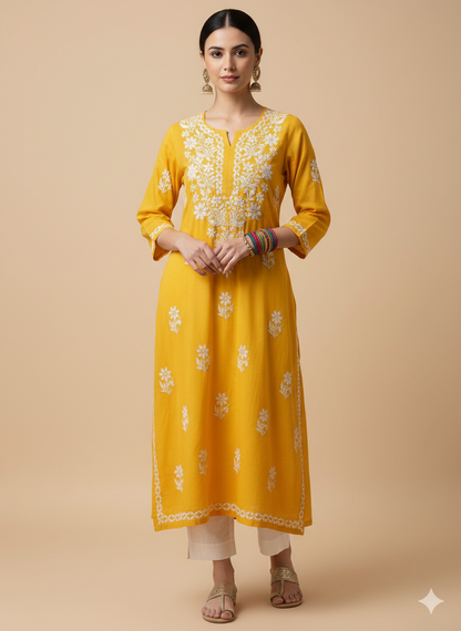 Naaz handcrafted cotton chikankari lucknowi kurti