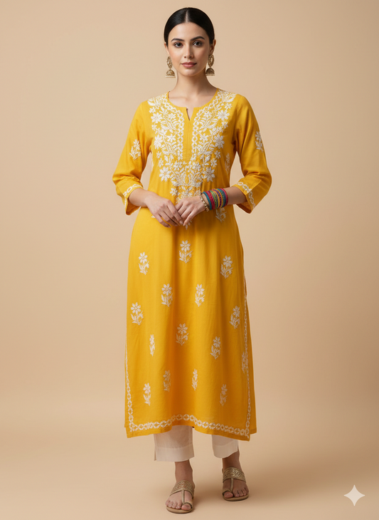 Naaz handcrafted cotton chikankari lucknowi kurti