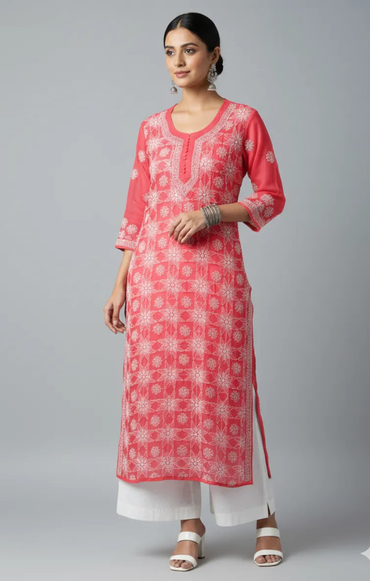 Georgette Chikankari Kurti with Star Jaal Embroidery