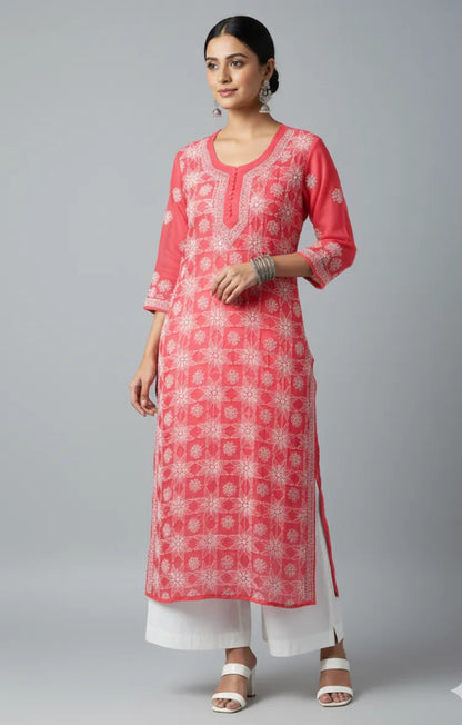 Georgette Chikankari Kurti with Star Jaal Embroidery