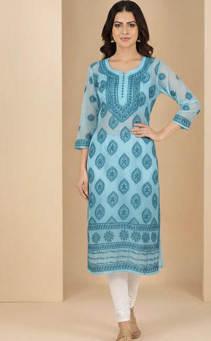 Georgette Chikankari Buta Jaal Straight fit Women's Kurta