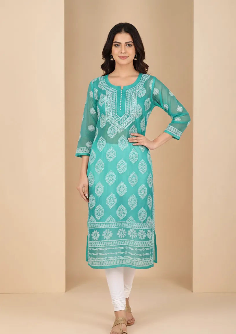 Georgette Chikankari Buta Jaal Straight fit Women's Kurta