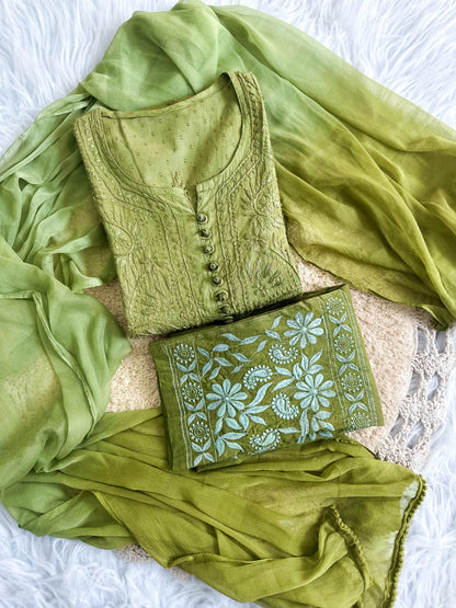 Nazm Chikankari Dobby Cotton 3 Piece Set – Graceful & Breathable Ethnic Wear | Store Chikankari