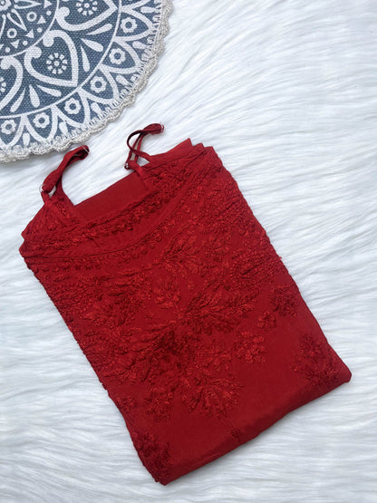 Zeba Chikankari Muslin sleeveless Kurta