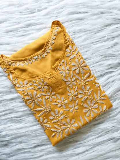 Saanjh – Premium Modal Short Top with Delicate Chikankari