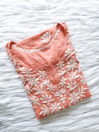 Saanjh – Premium Modal Short Top with Delicate Chikankari