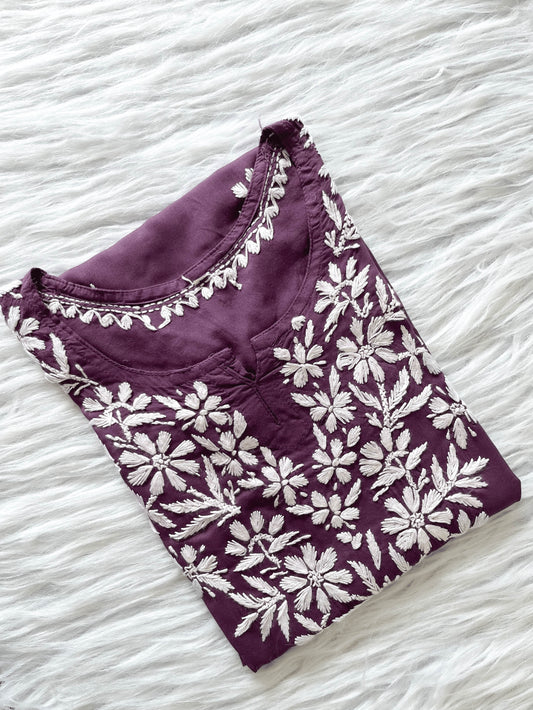 Saanjh – Premium Modal Short Top with Delicate Chikankari